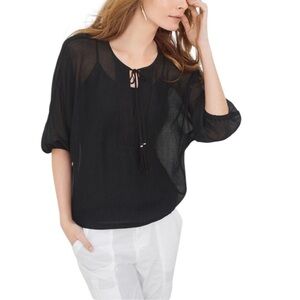 White House Black Market Kimono Blouse Top Women’s Size XS Black Sheer NEW